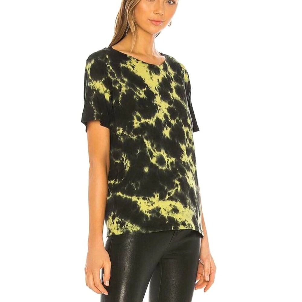 MONROW Lightweight BLACK & LIME GREEN TIE-DYE Crew Neck T-SHIFT/TEE/TOP Sz S